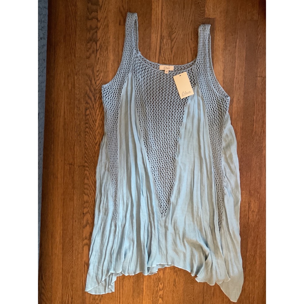 Elan Light Blue Beach Crochet Cover Up Dress Sleeveless Sharkbite Hem XL NEW
